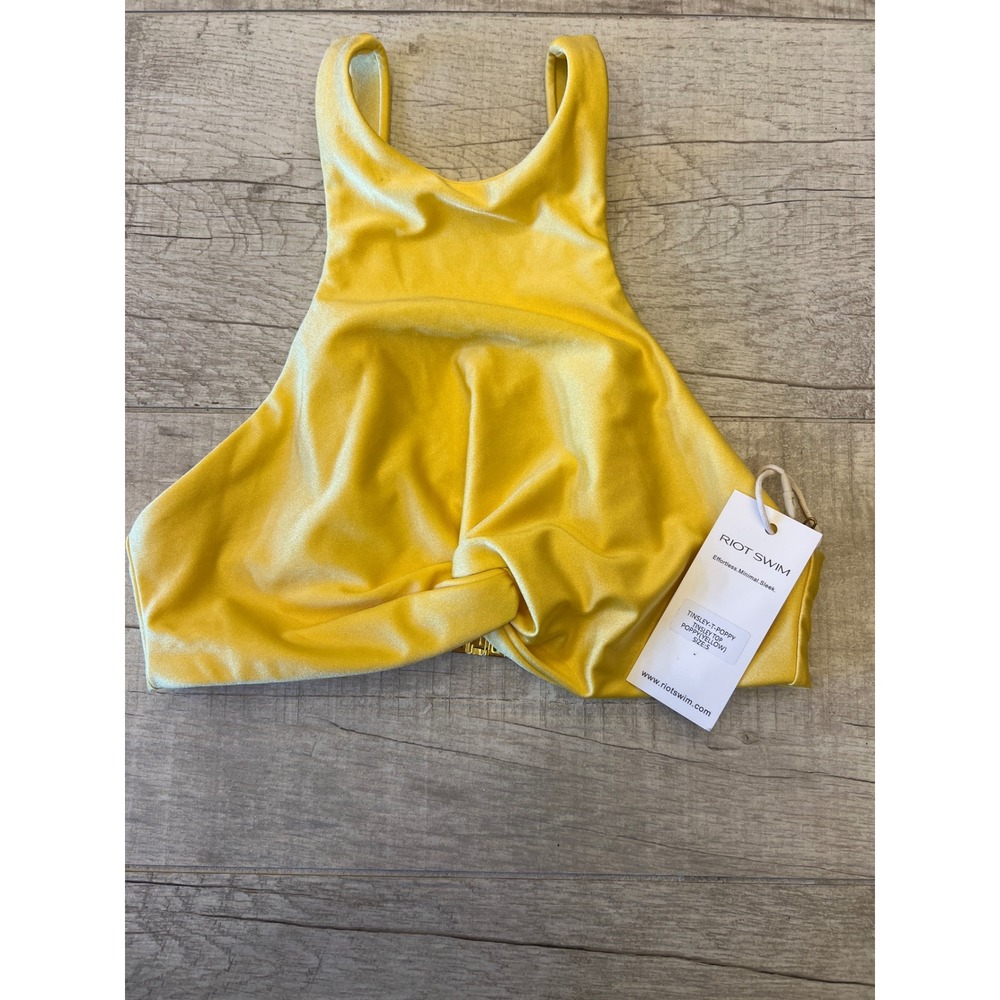 Riot Swim Tinsley High Neck Bikini Top‎ Poppy Yellow Twist Front Small NWT